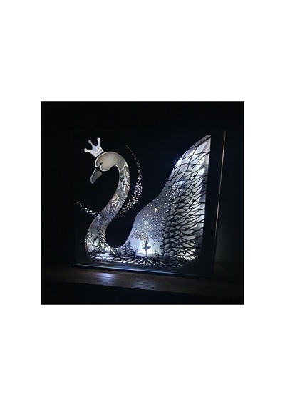 Özel Tasarım 5 Katmanlı Ahşap Dekoratif Kuğu Gece Lambası Beyaz - 738350990 Beyaz