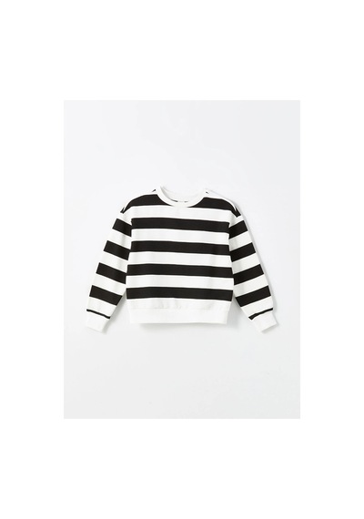 LC Waikiki Lcw Kids Siyah Bisiklet Yaka Kız Çocuk Kalın Sweatshirt Siyah 199 İzgili