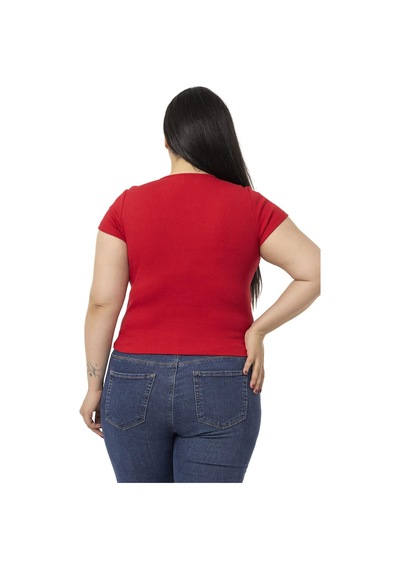 Disentis Büyük Beden Yarım Kollu Göğüste Bağcık Detaylı Kaşkorse Kırmızı Body-kırmızı Kırmızı