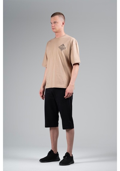 Maraton Sportswear Oversize Erkek Bisiklet Yaka Kısa Kol Basic Açık Vizon T-shirt 22694-açık Vizon