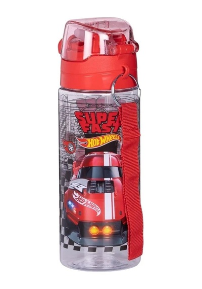 Hot Wheels Suluk / Su Şişesi 500ml Kırmızı Özel Tritan Malzemeli Suluk Pipetli Çok Renkli