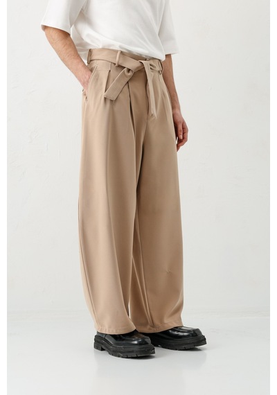Vamos Barrel Fit Tailored Fit Kemerli Pantolon Bej