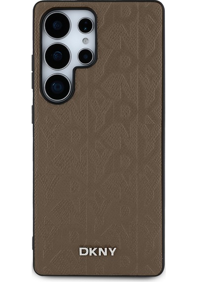 Galaxy Uyumlu S25 Ultra Kılıf Dkny Lisanslı Magnetik Pu Deri Grid Pattern Kapak Kahverengi