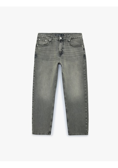 Koton Normal Bel Cepli Pamuklu Vintage Straight Fit Jean Pantolon Gri 6sam40327nd