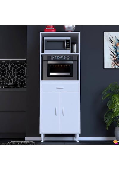 Eliusta Serale 56 Cm Derinlikte 2 Kapaklı Dolap Mutfak Fırın Dolabı 60x162,4x56 Cm Modüler Beyaz Dolap Beyaz