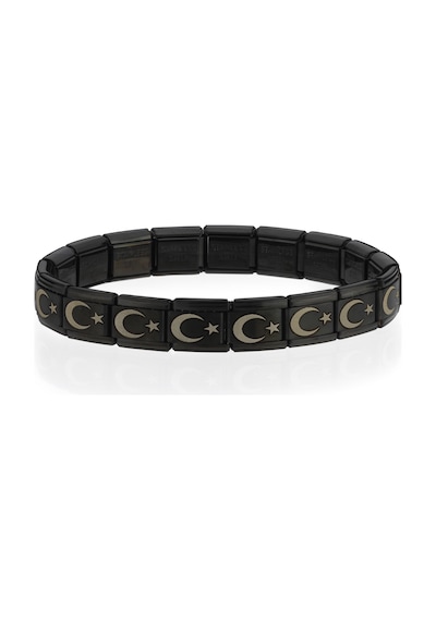 Ay Yıldız Türk Bayrağı İtalyan Charm Unisex Çelik Bileklik Scb55 Siyah