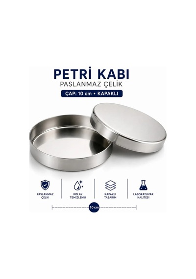 Petri Kabı Paslanmaz Çap 10 Cm Kapaklı