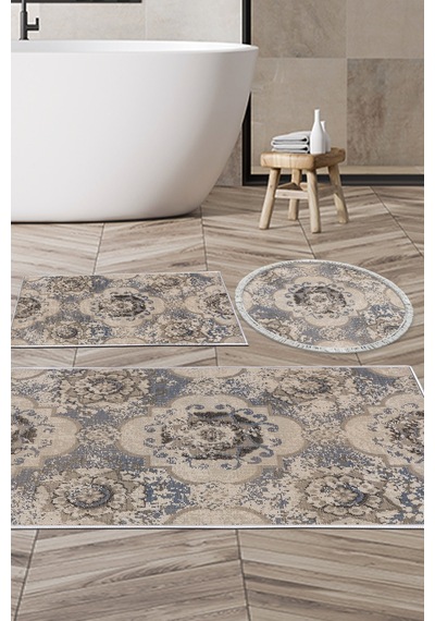 Dekoreko Kaymaz Taban Djt 3 Lü Banyo Paspas Takımı Trend Karışık Modern 1903m krem
