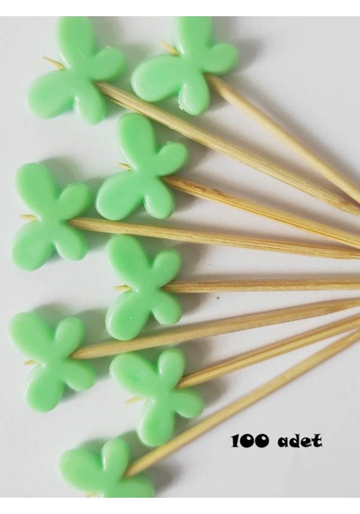 100 Adet Dekoratif Kelebek Boncuklu Pasta Kürdanı 6 Cm Yeşil - Kelebek 15 Mm