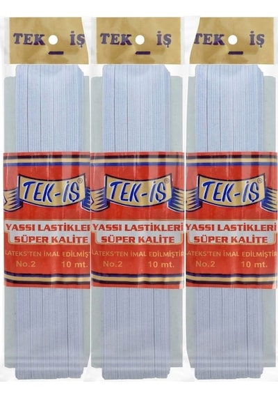 3 Adet No: 2 Beyaz Yassı Lastik - 10 Metre Süper Kalite