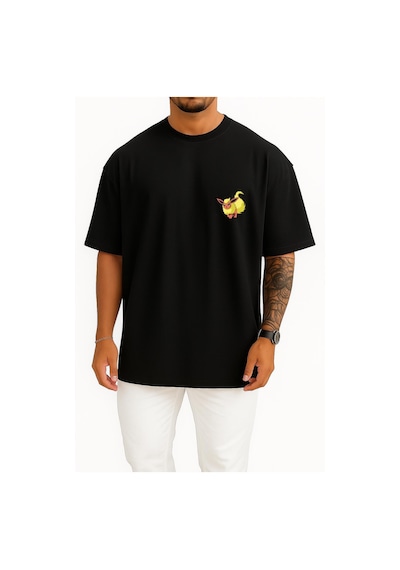 Bahriyeli Collection Oversize Flareon Cep Baskılı Unisex T-shirt Siyah