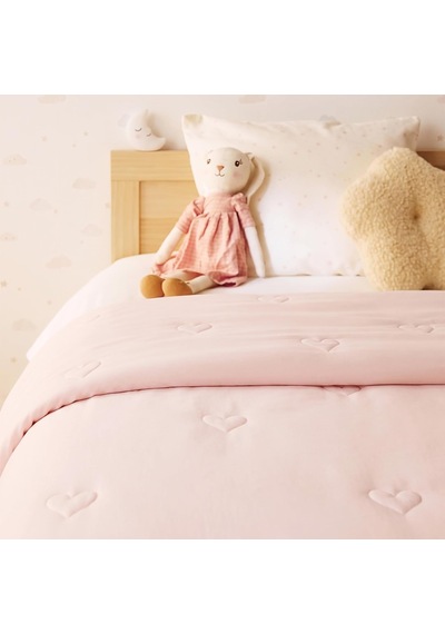 %100 Pamuk Penye Pembe Kalp Nakışlı Çocuk Tek Kişilik Çok Amaçlı Örtü 155 X 215 Cm Diğer