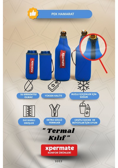 Xpermate Termal İçecek Kılıfı Sıcak & Soğuk Tutan Kutu Bira Termal Kılıf 0,5l Mavi
