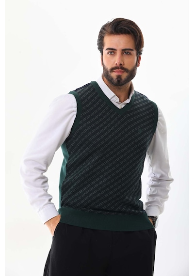 Pelikan Erkek V Yaka Desenli Süveter 7623 Yeşil
