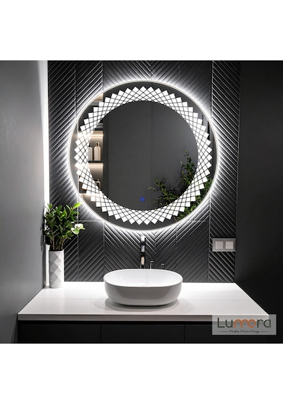 Elyssara Beyaz Led'li Lazer Kumlamalı Lavabo & Banyo Aynası Dokunmatik Sensörlü