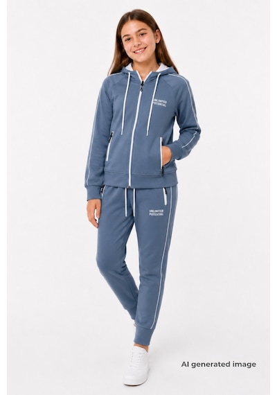 Pina Kids Kız Çocuk Scuba Unlimited Çift Şeritli Kapüşonlu Reglan Kol Dalgıç Kumaş Eşofman Takımı Esf7023 Indigo