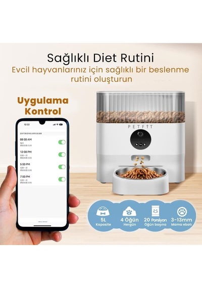 Catmax Pro Akıllı Otomatik Mama Kabı, 5l Kapasiteli, Wi-fi Kameralı, Sesli Komutlu, App Kontrollü, Çelik Kaseli