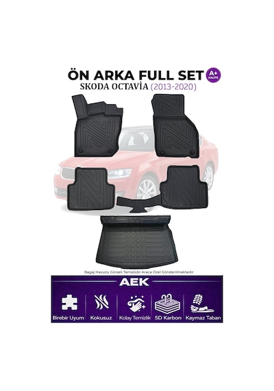 Skoda Octavia 2013-2020 5d Karbon Paspas Takımı +3d Pvc Bagaj Hav