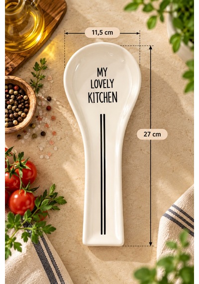 Porsima 590 Hand Made 27 Cm Porselen Kaşık Altlığı - Tezgah Üstü Mutfak Organizer Stand