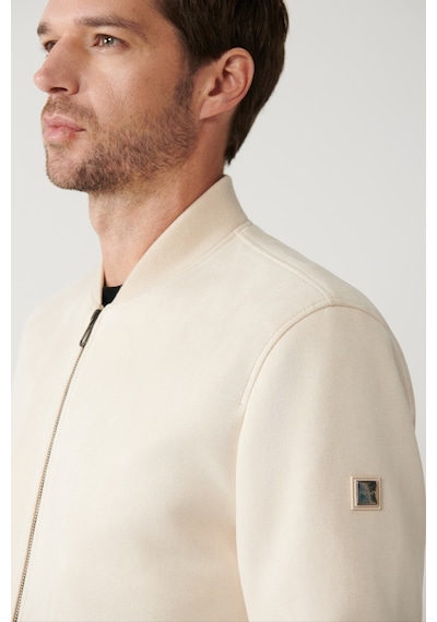 Avva Erkek Bej Bomber Yaka Fermuarlı Süet Görünümlü Comfort Fit Mont B006045 Bej