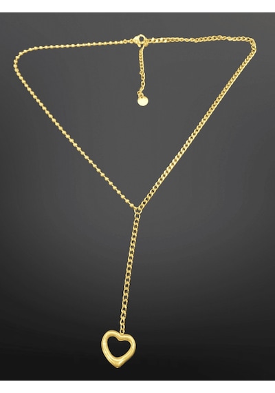 Gold Renk Şık Y-chain Lariat Model 316l Çelik Kolye - Kalp Detaylı Modern Tasarım Gold