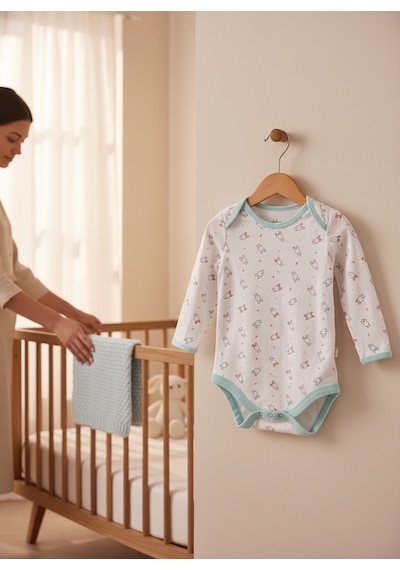 Babymuz %100 Pamuk Uzun Kollu Çıtçıtlı Tulum Mavi Beyaz