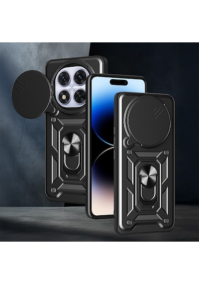 Xiaomi Redmi Note 14 Pro Plus Kılıf Sürgülü Kamera Koruyucu Manyetik Standlı Tank Koruma Celikaksesuar Siyah