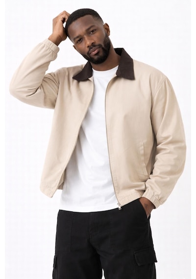 Freemen Erkek Gabardin Ceket Oversize Polo Yaka Detaylı Rahat Kalıp Beli Lastikli-401 Bej