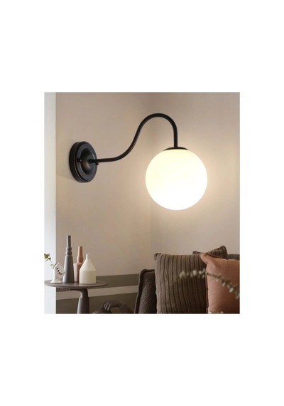 Modern Spor Opal Camlı Aplik E27 Duylu Siyah