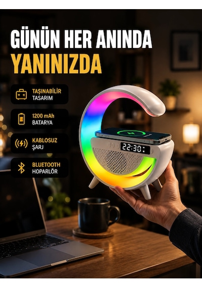 Kablosuz Şarjlı Led Masa Lambası Çalar Saat Ve Beyaz Gürültü Özellikli - 4999 Diğer