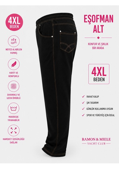 Büyük Beden Beli Lastikli Ön Arka Cepli Dar Paça Battal Erkek Pantolon Siyah
