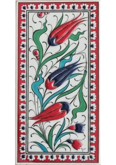 Armada Çini 10X20 Cm Ed 217 Kırmızı Üç Lale El Dekoru Çini Karo