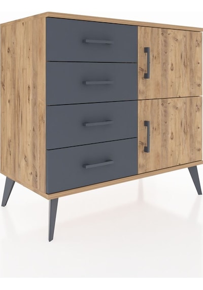 Hyperion Şifonyer Tek Raflı 4 Çekmeceli 2 Kapaklı 88x44x80 Çam-çam/antrasit Çam/antrasit Hyperion Şifonyer Tek Raflı 4 Çekmeceli 2 Kapaklı 88x44x80 Çam-çam/antrasit Çam/antrasit