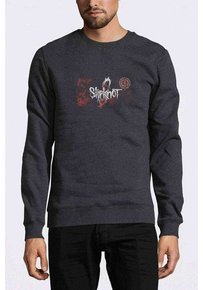 Slipknot 2018 Logo Metal Rock Music Baskılı Füme Erkek Sweatshirt