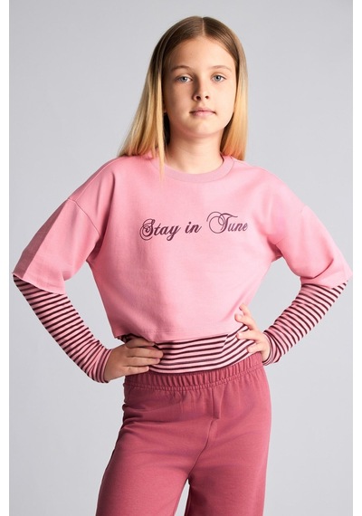 Defacto Baskılı Sweatshirt Üst Geniş Paça Alt 2li Takım Kız Çocuk I0855a826aupn181 Pembe-pn181