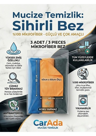 Sihirli Mikrofiber Temizlik Bez, Cam Ayna Temizlik Bezi 3 Adet 40x60cm