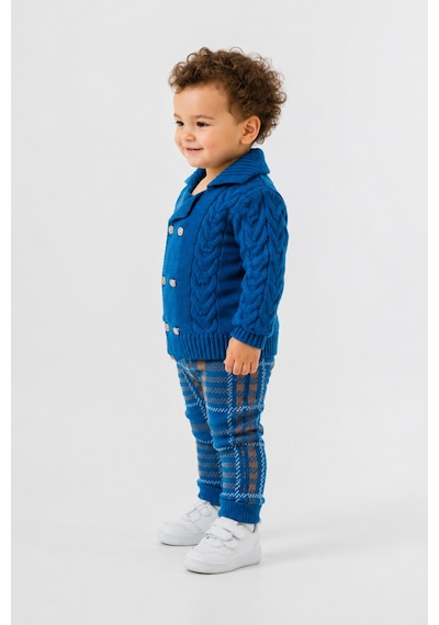 Babyhola Erkek Bebek Triko Hırka Pantolon Kışlık Takım 23110 Mavi
