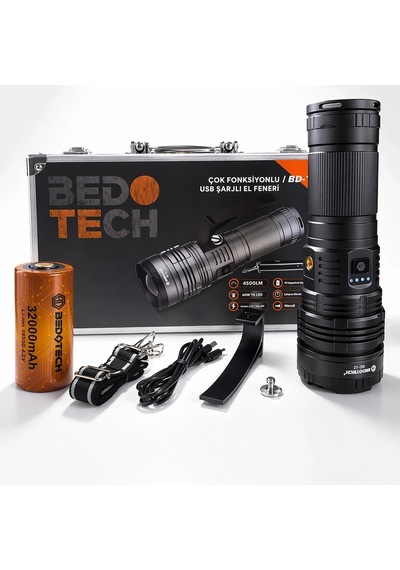 Bedotech Bd-12 60w Tg Led Alüminyum Alaşımlı Zoomlu Type-c Şarjlı El Feneri