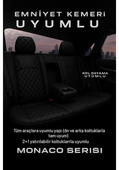 Audi A-5 Quattro 2015 - 2019 - Monaco Eviza Kumaş Deri Detaylı Oto Koltuk Kılıfı - Siyah Siyah