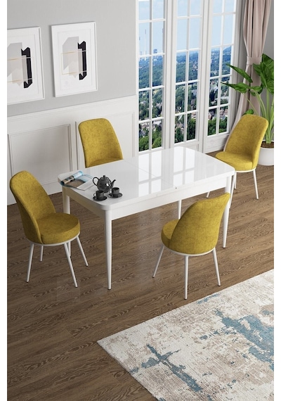 Canisa Concept Han Serisi 70x114 Açılabilir Mdf Mutfak Masası Takımı Beyaz Masa 4 Hardal Sandalye Masa Beyaz Sandalyeler Hardal Sarısı Canisa Concept Han Serisi 70x114 Açılabilir Mdf Mutfak Masası Takımı Beyaz Masa 4 Hardal Sandalye Masa Beyaz Sandalyeler Hardal Sarısı