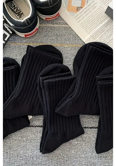 6 Çift Siyah Soket Çorap Seti Pamuklu Yazlık Kışlık Unisex Çorap Seti Siyah