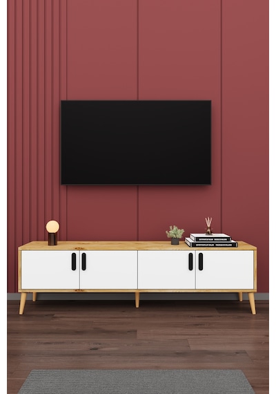 Asra Trend Tv Ünitesi T-03 %100 MDF 160 cm Tv Sehpası 4 Kapaklı Raflı Beyaz-Petra