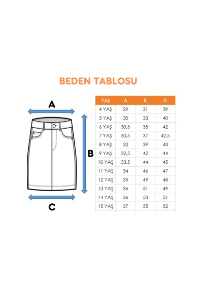 Kız Çocuk Körük Cepli Kot Etek 2601 Mavi
