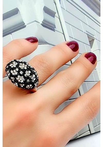 Swarovski Taşlı Çiçek Desenli 925 Ayar Gümüş Lüks Bombeli Yüzük 18