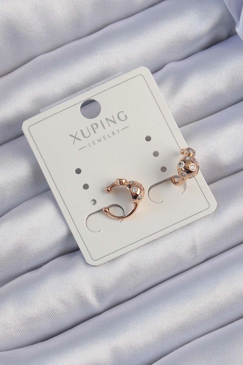 Xuping Rose Renk Zirkon Taşlı Bombeli Topçuk Earcuff Küpe Altın