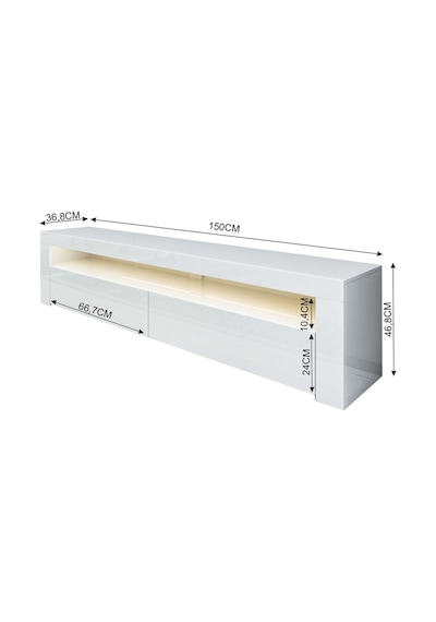 Batı LED Işıklı 2 Kapaklı TV Sehpası – 150 cm – Minimal Tasarım, Parlak Beyaz Batı LED Işıklı 2 Kapaklı TV Sehpası – 150 cm – Minimal Tasarım, Parlak Beyaz