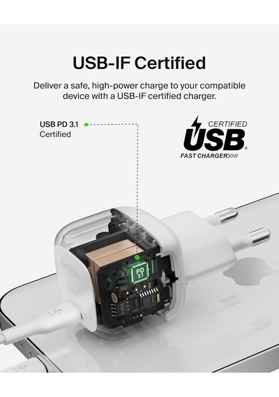 Belkin Boostcharge Power Adaptör Usb-c Compact 30 Watt Wca008kqwh