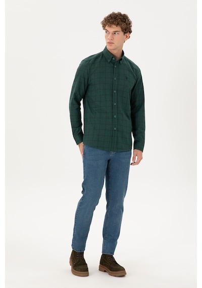 U.s. Polo Assn. Erkek Koyu Yeşil Gömlek Desenli 50296597-vr079 Koyu Yeşil