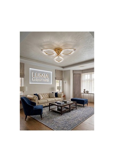 Yonca Model Gold Kumandalı 3"lü Ledli 3 Renk Modu Kristal Salon Mutfak Yatak Çocuk Odası Avize