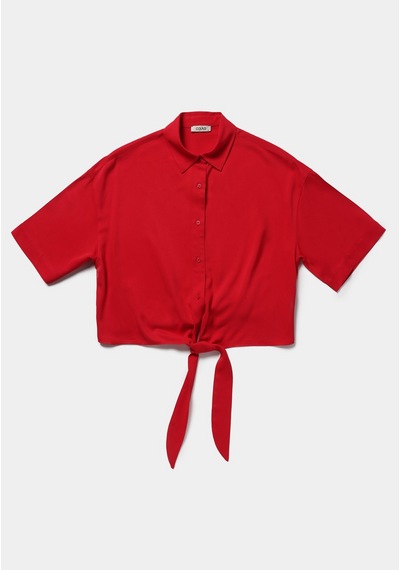 Colin's Colins Fashion Fit Shirt Neck Düz Kadın Kirmizi Kısa Kol Gömlek Cl1080562 Q1.v1 Red Kırmızı